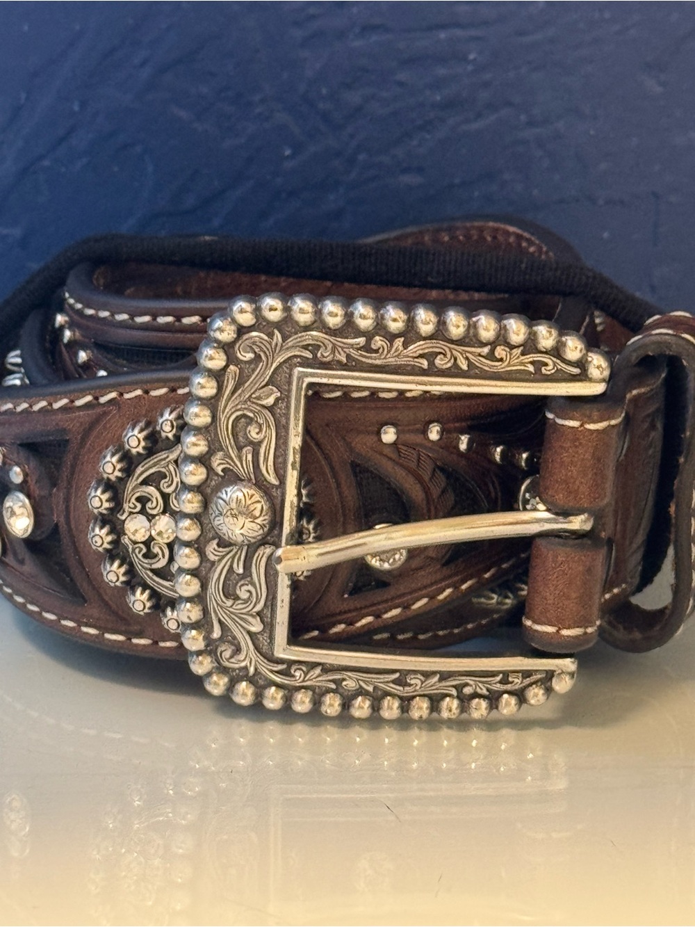 Ariat Brown Leather Crystal Concho Western Belt Size L